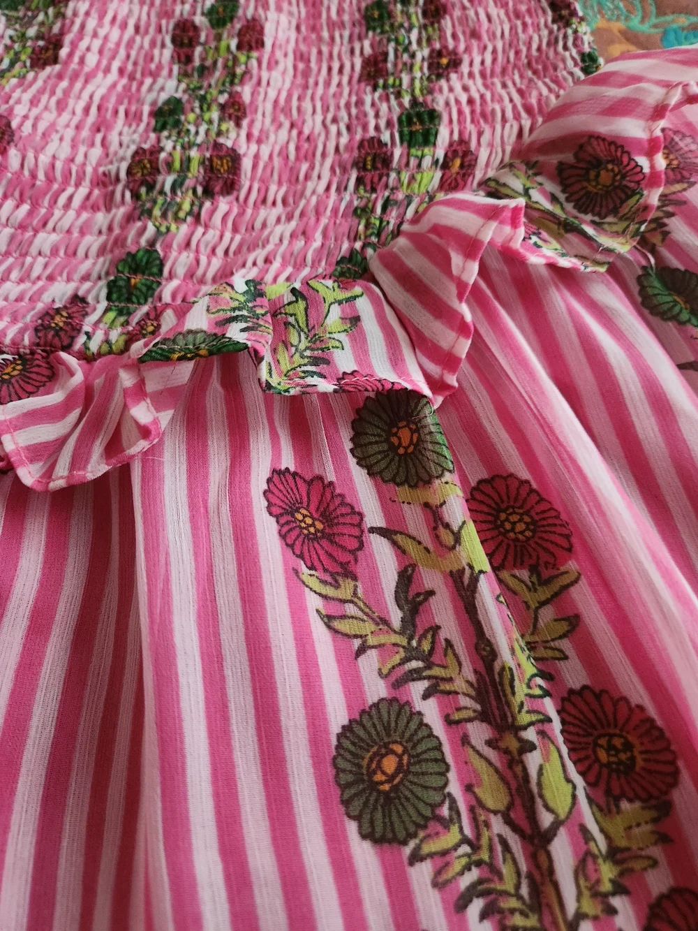 Free People Alejandra Hot Pink Combo Striped Floral High-Low Midi Dress - Picture 15 of 16